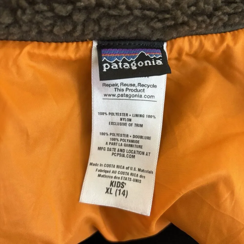 PATAGONIA Brown Orange Retro X Deep Pile Fleece Zip Vest Kids XL /Women’s Small - Picture 6 of 6
